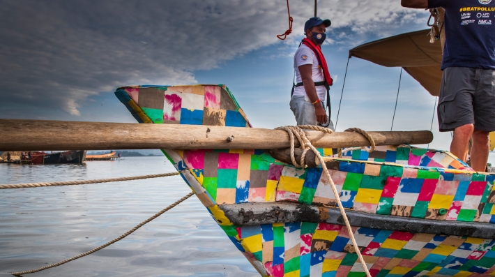 The Flipflopi dhow docked in Uganda.