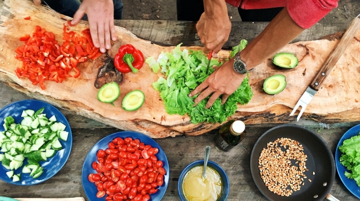 Chefs chopping food