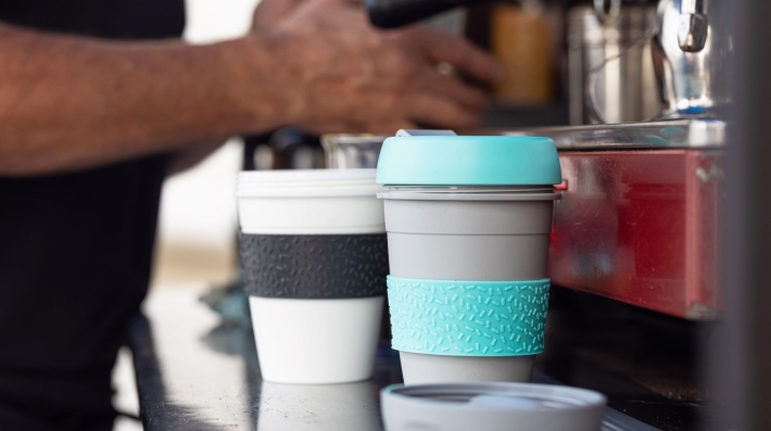 reusable cups in a cafe