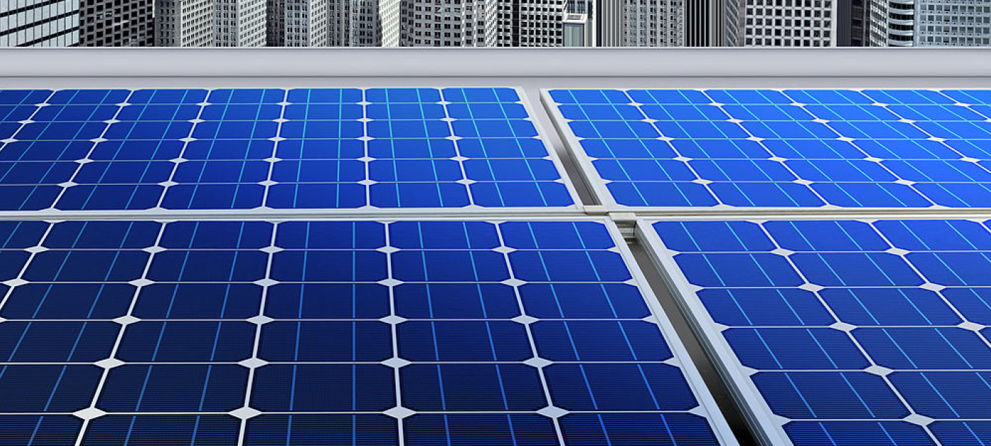 A row of solar panels harnessing renewable energy